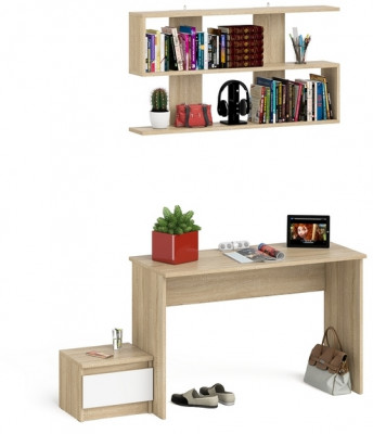 Мори Стол письменный МСП1200.1 + Тумба ТМП400.1 + Полка 1200, цвет дуб сонома/белый, ШхГхВ 160,8х50х209,6 см., универсальная сборка