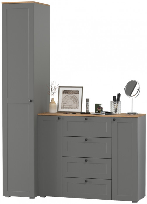 Остин Прихожая 09, цвет серый графит/дуб крафт золотой, ШхГхВ 160х54,3х229,6 см., универсальная сборка