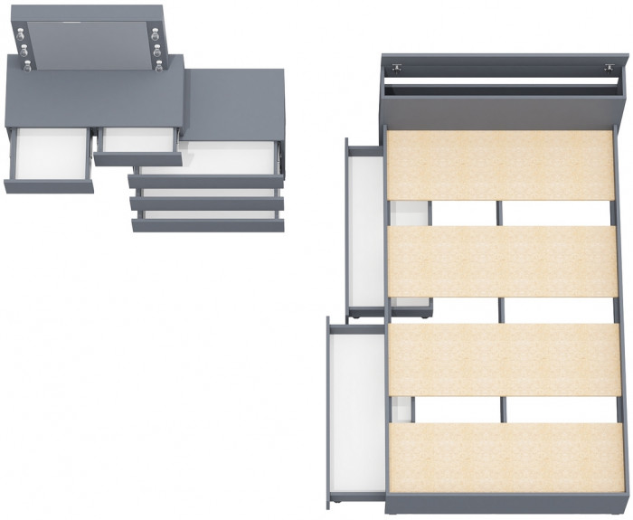 Ксения Кровать с ящиками 1200 + Стол косметический с подсветкой 110, графит