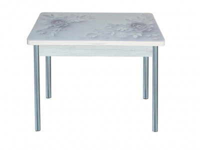 Симпл фотопечать стол обеденный раскладной / цветы на сером/бетон белый/металлик