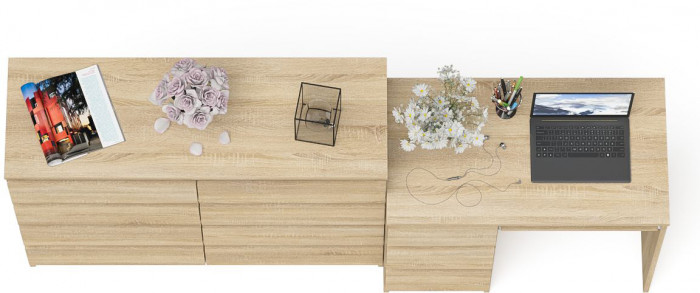 Мори компьютерный стол МС-6 левый + Комод МК1200.8, дуб сонома