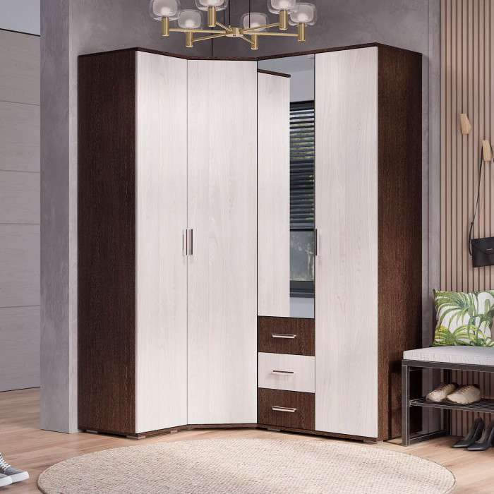 "Белла" шкаф угловой (750х2120х750) венге/ясень белый