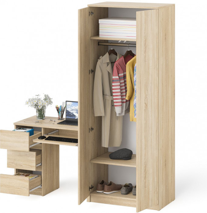 Мори компьютерный стол МС-6 левый + Шкаф МШ800.1, дуб сонома