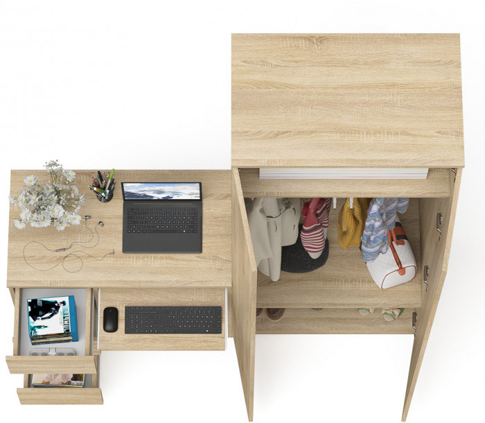 Мори компьютерный стол МС-6 левый + Шкаф МШ800.1, дуб сонома