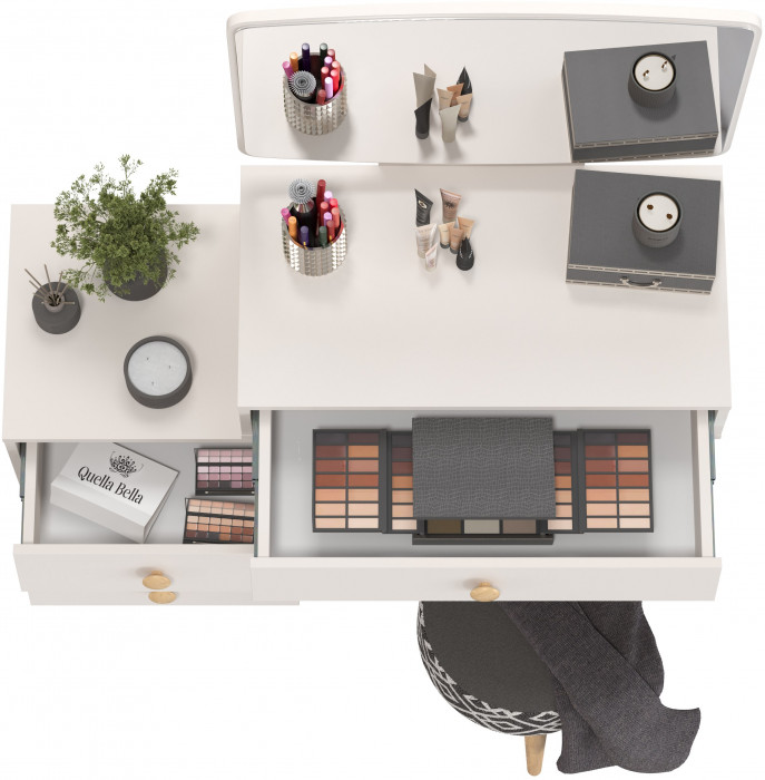 Афина Спальня 4-25901М1к.с. Трюмо + Банкетка 6-5132ТКчёр Юна, цвет кашемир серый/ткань чёрная, ШхГхВ 105х38,6х129 + 33х33х45 см., универс. сб.