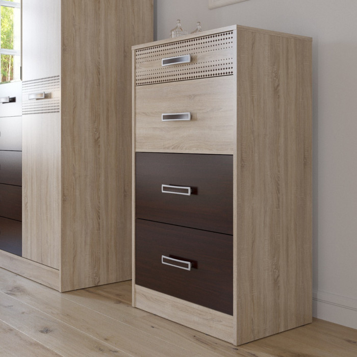 Румба 4-4427дубсонвн Комод с четырьмя ящиками, цвет дуб сонома/венге, ШхГхВ 60х43х110 см.