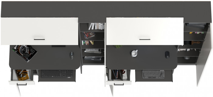 Два стола рабочих 6-0603Мграф/бел Альфа, цвет графит/белый, ШхГхВ 274х61х181 см., универсальная сборка