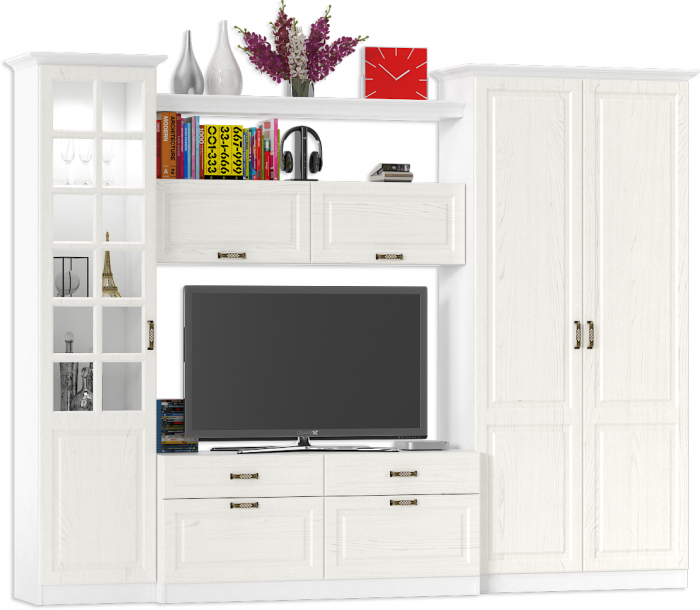 Ливерпуль Набор мебели 7, цвет ясень ваниль/белый, ШхГхВ 290х49,3х220,3 см.(без учёта карниза), ниша для тв 140х49х90 см., универсальная сборка