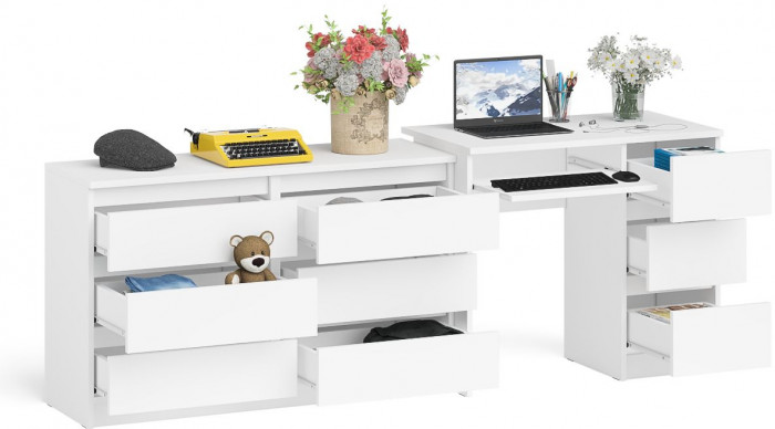 Мори компьютерный стол МС-6 правый + Комод МК1200.6, белый