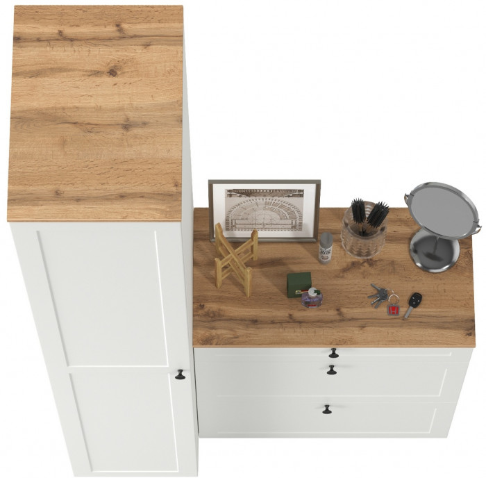 Остин Прихожая 10, цвет белый шагрень/дуб крафт золотой, ШхГхВ 120х54,3х229,6 см., универсальная сборка