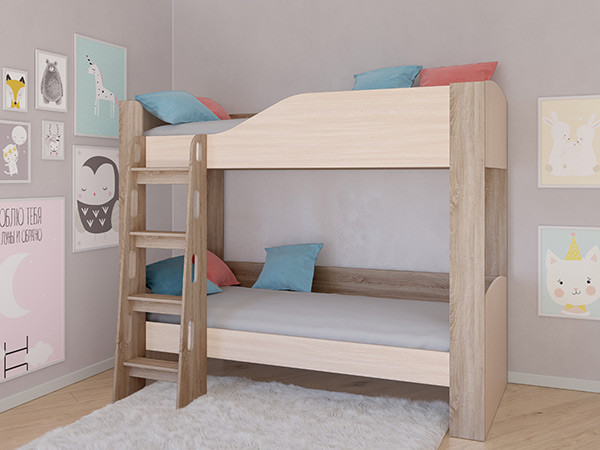 Кровать двухъярусная АСТРА 2 Сонома/Дуб молочный без ящика