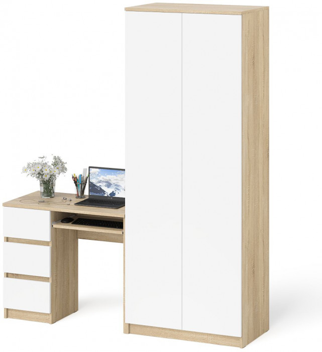 Мори компьютерный стол МС-6 левый + Шкаф МШ800.1, дуб сонома/белый