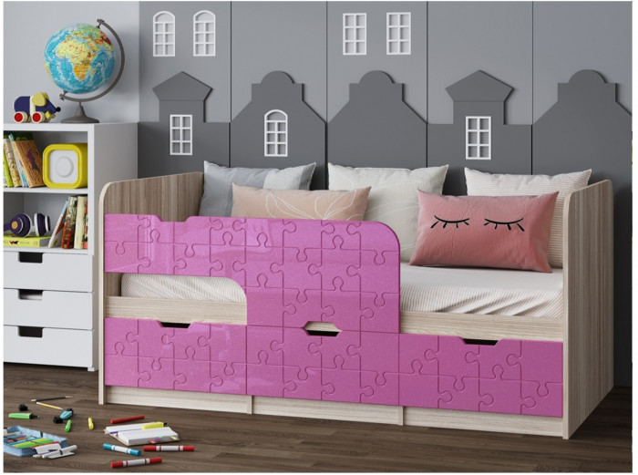 Детская кровать Юниор-9, 80х160 (Белый глянец, Ясень шимо светлый)