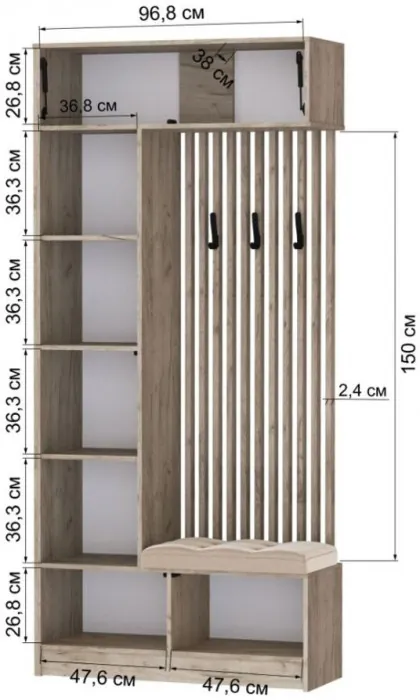 Руэлла Центральная секция дуб крафт серый/дуб крафт белый