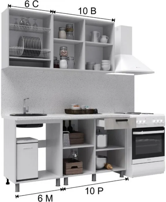 Кухонный гарнитур Осло 1,6м Сакура/Карбон вулкан