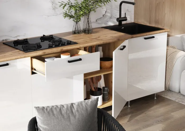 Кухня Рио NEW ЛДСП 3,0м/1080м (490), Компановка №3/1, Белый глянец/Дуб Крафт