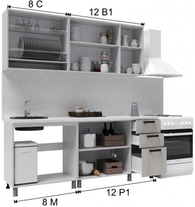 Кухонный гарнитур Палермо 2,0м Дуб Остин Серый/Дуб Остин бежевый