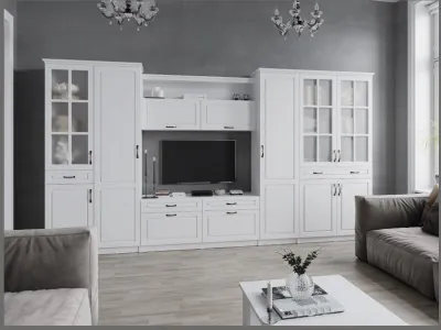 Модульная гостиная "Апполия", композиция 2 - Белый/Белый дуб