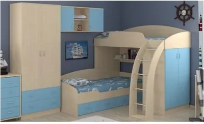 Модульная детская Соня (Соня 1 + Соня 2 + Соня 3), Дуб молочный / Голубой