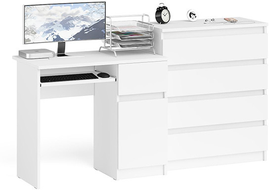 Мори Стол компьютерный МС-1 правый + Комод МК800.4, цвет белый, ШхГхВ 170,4х50х94 см., выдвижной ящик справа, НЕ универсальная сборка