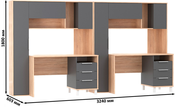 Стол компьютерный Комфорт 12.95N + Стол компьютерный Комфорт 12.95N, цвет дуб сонома/тёмно-серый, ШхГхВ 324х60,3х180 см., НЕ универсальная сборка