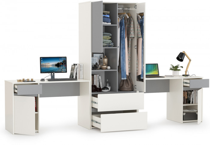 Торонто Компоновка № 17, цвет белый шагрень/стальной серый, ШхГхВ 320х53,1х195,7 см., универсальная сборка