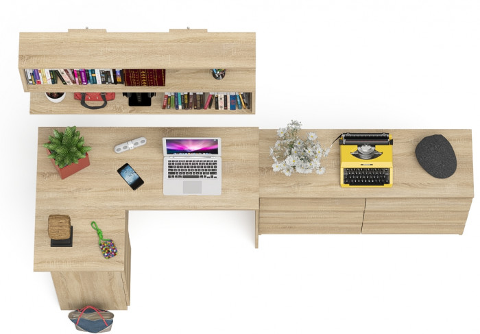 Мори компьютерный стол МС-16 левый + Комод МК1200.6 + Полка 1200, дуб сонома