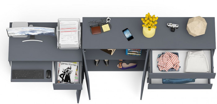 Мори Стол компьютерный МС-1 правый + Комод МК1600.1, цвет графит, ШхГхВ 250,4х50х94 см., выдвижной ящик справа, НЕ универсальная сборка