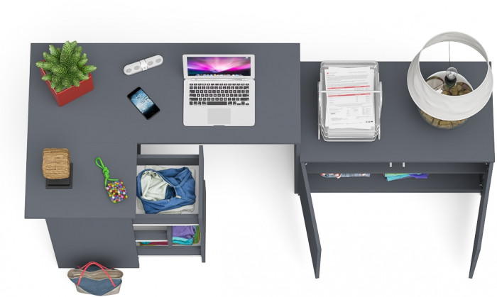 Мори Стол компьютерный МС-16 левый + Тумба МА900.1, цвет графит, ШхГхВ 214,8х84,9х76,6 см., выдвижные ящики слева, НЕ универсальная сборка