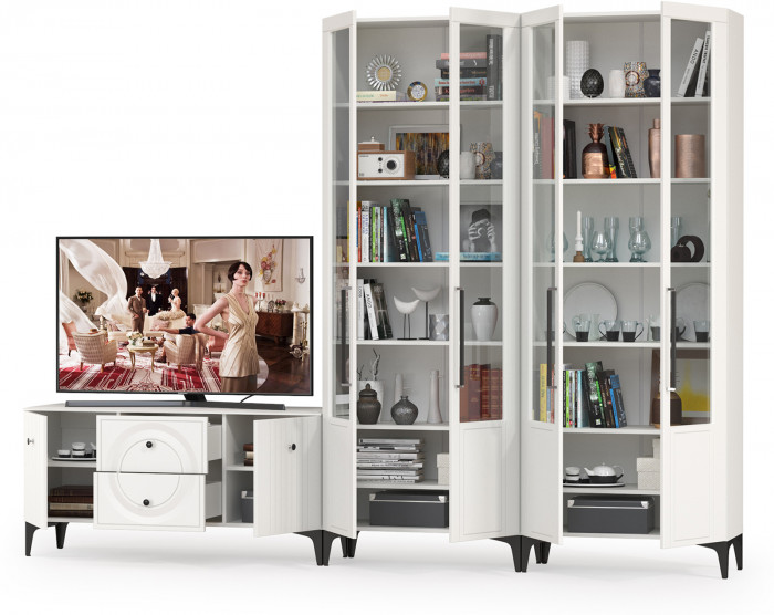 Валенсия Гостиная № 073, ЛДСП белый шагрень/МДФ белый шагрень