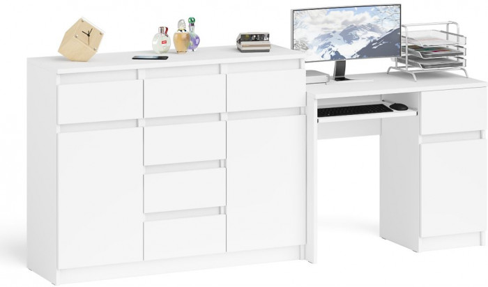 Мори компьютерный стол МС-1 правый + Комод МК1200.4, белый