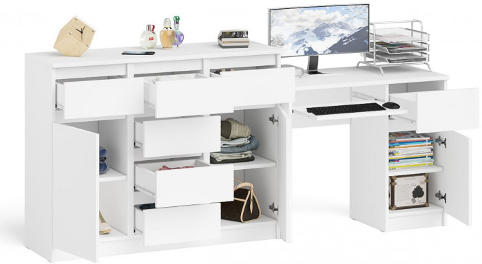 Мори компьютерный стол МС-1 правый + Комод МК1200.4, белый