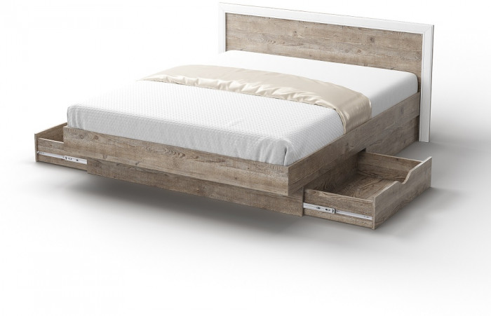 Кровать двуспальная 160х200 "Эстель-1" с ящиками - Сосна шале/Бетон спаркс