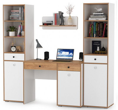 Вуди Компоновка № 08, цвет белый премиум/дуб крафт золотой, ШхГхВ 200х52,7х180,3 см., универсальная сборка