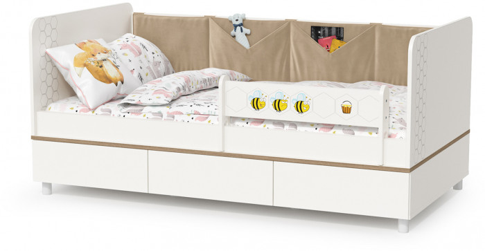 Эйп Детская № 5, цвет белый/дуб белый, сп. м. 800х1600 мм., б/м, основание есть, максимальная нагрузка 80 кг., рекомендуемая высота матраса 120 мм.