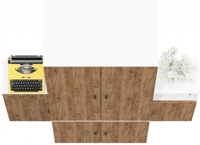 Лидер-8 Шкаф МД 19Б + Тумба МД 3.15 + Тумба МД 3.19, белый шагрень/крафт золото