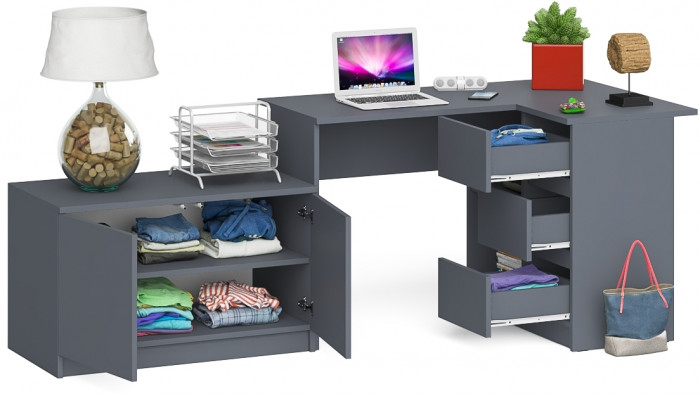 Мори компьютерный стол МС-16 правый + Тумба МА900.1, графит