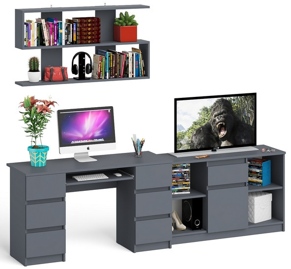 Мори компьютерный стол МС-2 + Тумба МТВ1204.1 + Полка 1200, графит