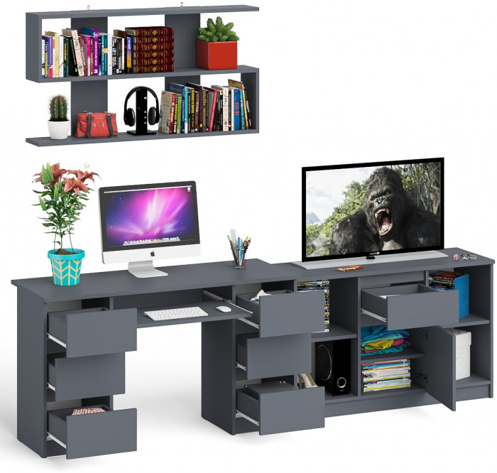 Мори компьютерный стол МС-2 + Тумба МТВ1204.1 + Полка 1200, графит