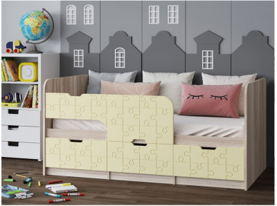 Детская кровать Юниор-9, 80х160 (Ваниль матовая, Ясень шимо светлый)