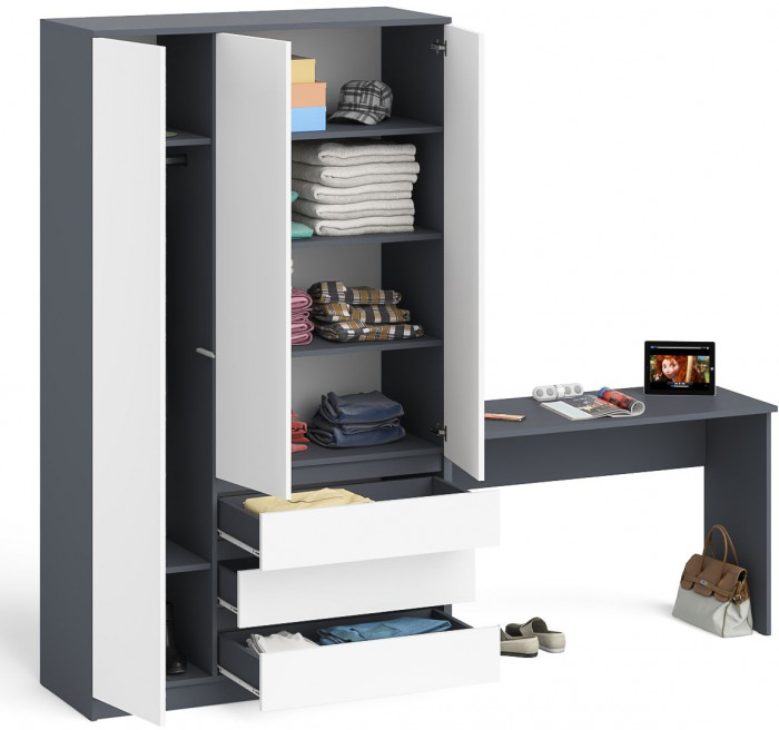 Мори письменный стол МСП1200.1 + Шкаф МШ1200.1, графит/белый