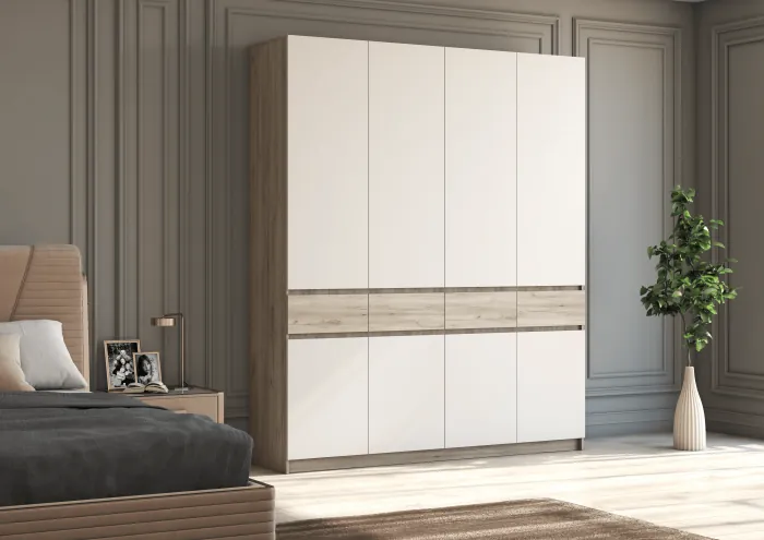 Шкаф Бостон ЛДСП ШК-004 четырехдверный, крафт серый/кашемир