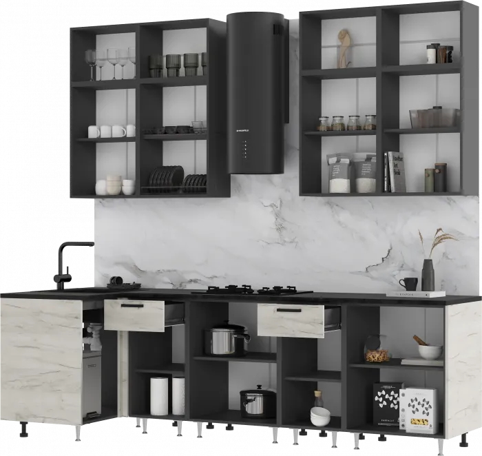 Кухня Рио NEW 1,0х2,6м/1080м (490), Компановка №3, Графит/Дуб крафт белый