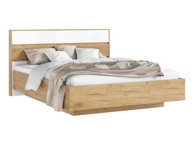 Роджина Кровать парящая 160 с ортопедом металл с подсветкой, белый глянец холодный/дуб крафт