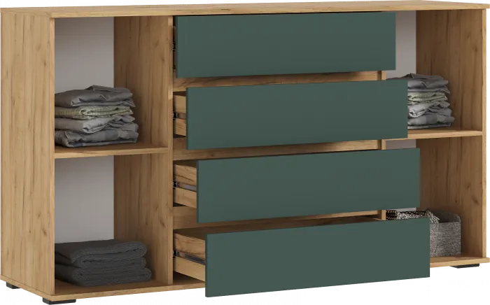 Норд Комод 2 двери 4 ящика (1600), Дуб крафт/Изумрудный