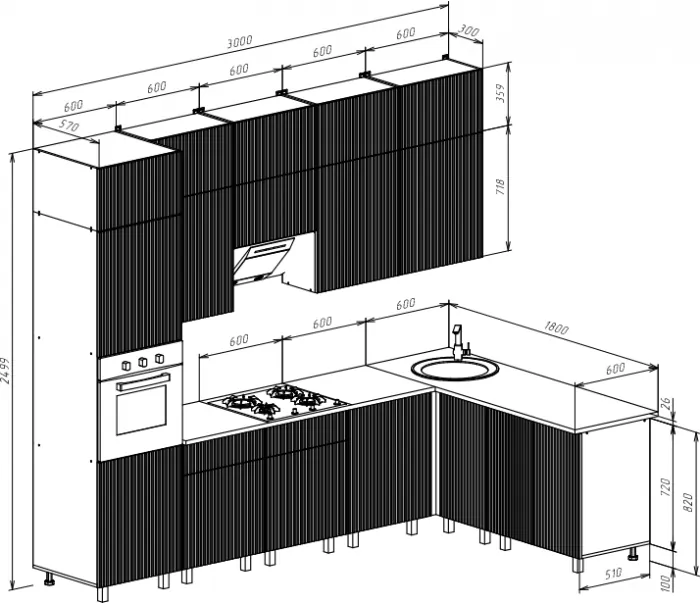 Кухня Оливия NEW 3,0х1,8/1080м Компоновка №3, Крафт золотой/Олива софт