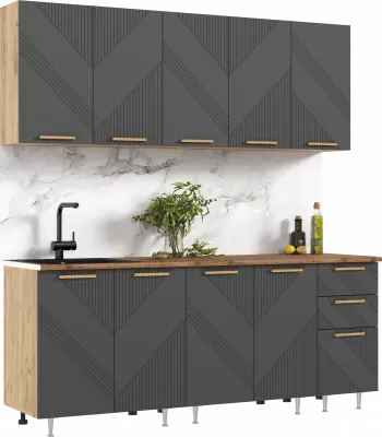 Кухня Ирис 2,0м (490), Дуб Крафт/Браш Графит (Дуб вотан)