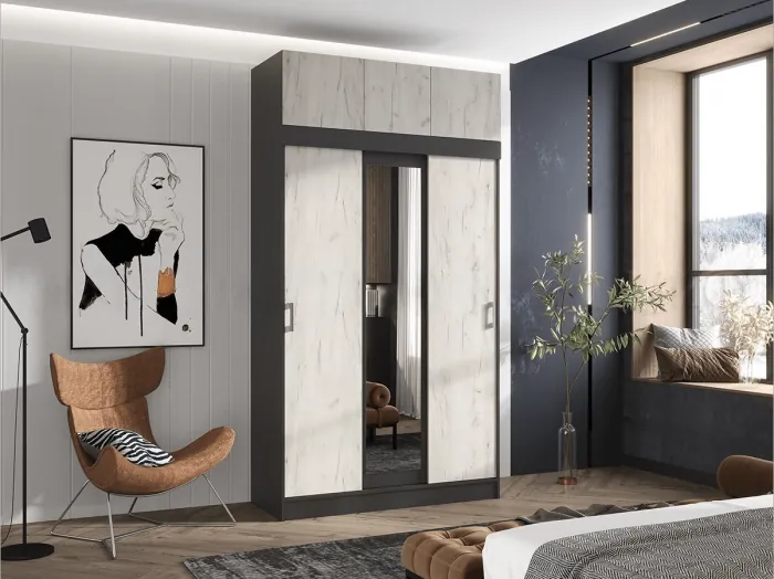 Басямиф Шкаф-купе с антресолью (Дуб крафт белый/Графит)