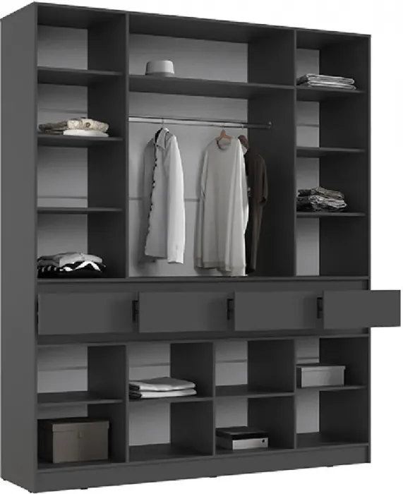 Шкаф 4-х створчатый, Графит/Дуб Крафт Белый (Дуб крафт белый/Графит)