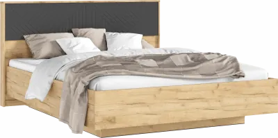 Флэш Кровать парящая с ПМ 160 с подсветкой, крафт золотой/браш графит